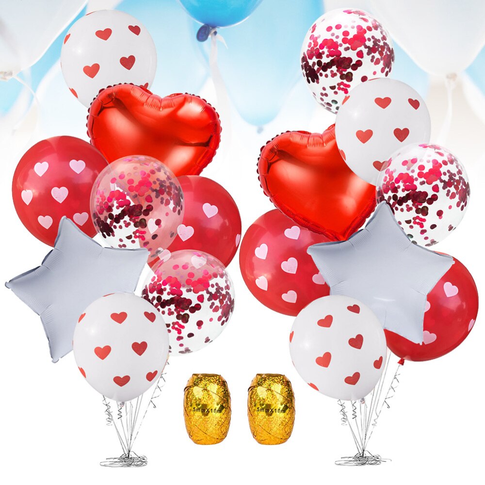 Pack of 18 Valentine Decorations Balloons Kit Heart and Star Shape Balloons Glitter Confetti Heart Latex Balloons Valentines Day