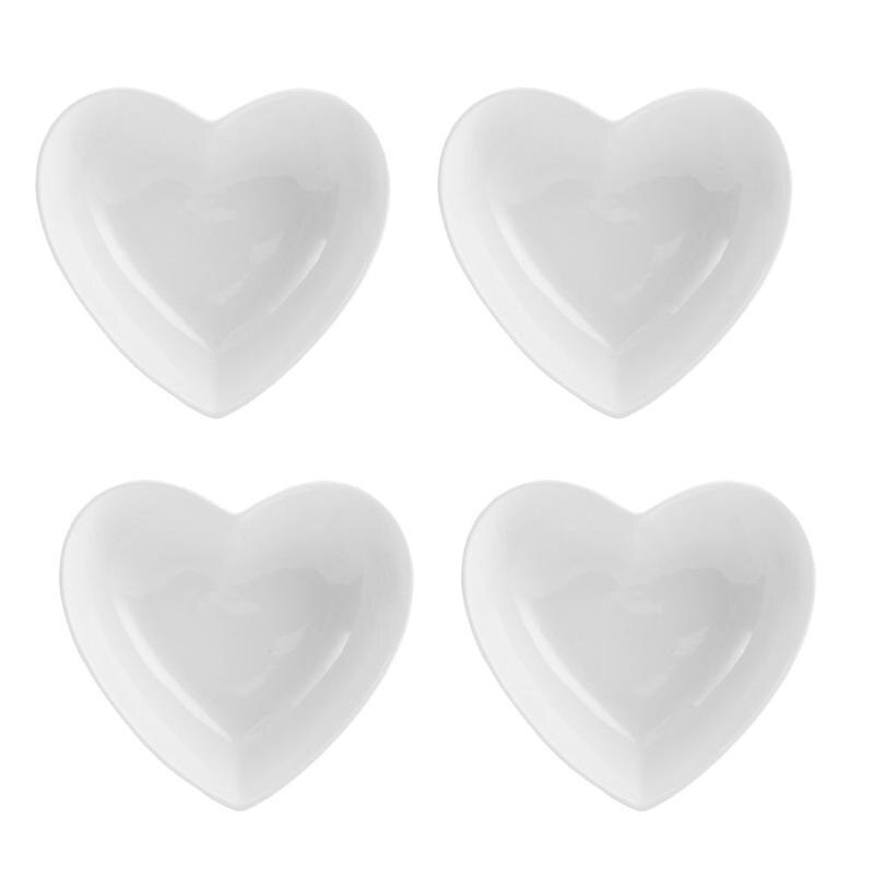 2pcs/4pcs Ceramic Relish Plate Heart Shaped Seasoning Dish Snack Plate Mini Food Dipping Bowls Appetizer Plates: 4pcs