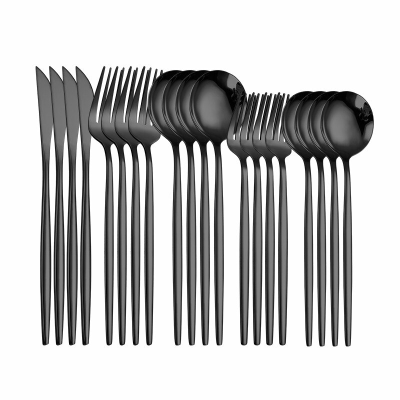 Pink Silver Dinnerware Set Stainless Steel Cutlery Kitchen Dinnerware Tableware Set Forks Western Knives Spoons Cutlery Set 20pc: black 20pcs