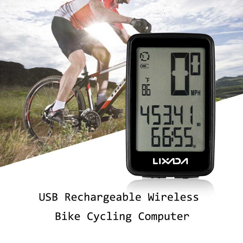 Lixada Compact Bicycle Computer USB Rechargeable Wireless Bike Cycling Computer with Bicycle Speedometer Odometer Bike Stopwatch