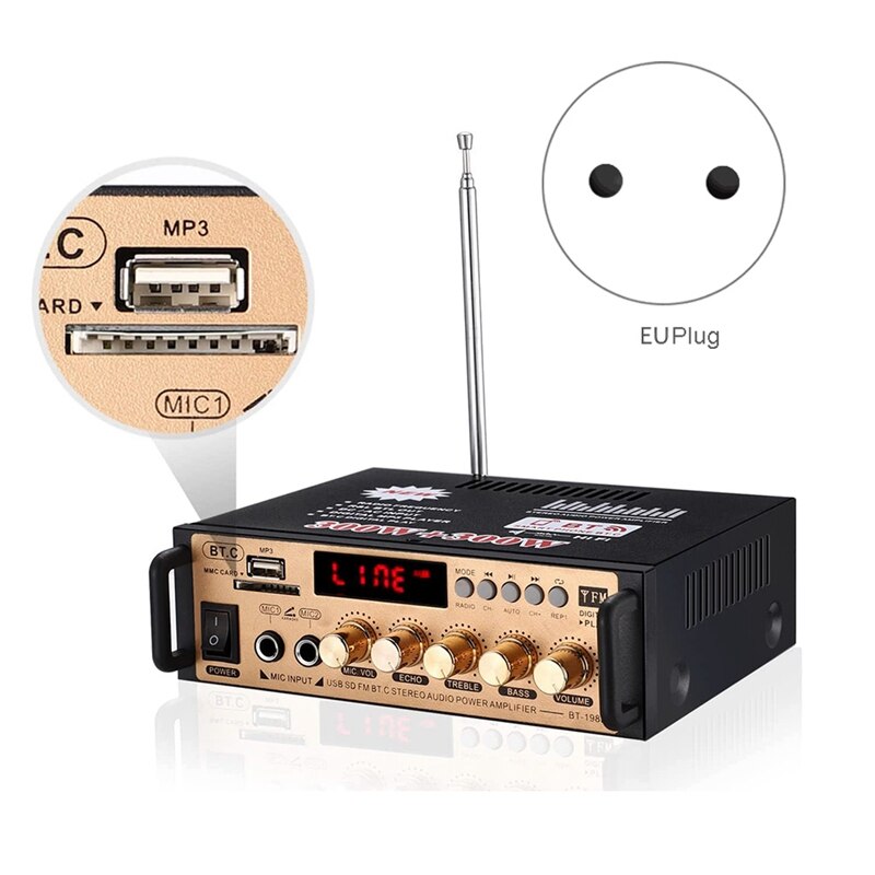 198a x 30 w x 2 ( rms bluetooth 5.0 stereo-audioverstärker , 250 w x 2 ( max ) 2 -kanal-leistungsverstärker-soundempfänger (eu-stecker)