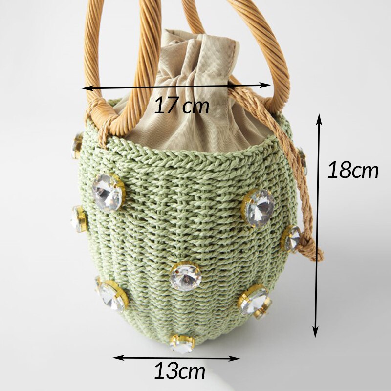 Sac d'été en paille pour femmes, fait à la main, en forme de seau, fourre-tout, pour la plage, sacs à main avec anse
