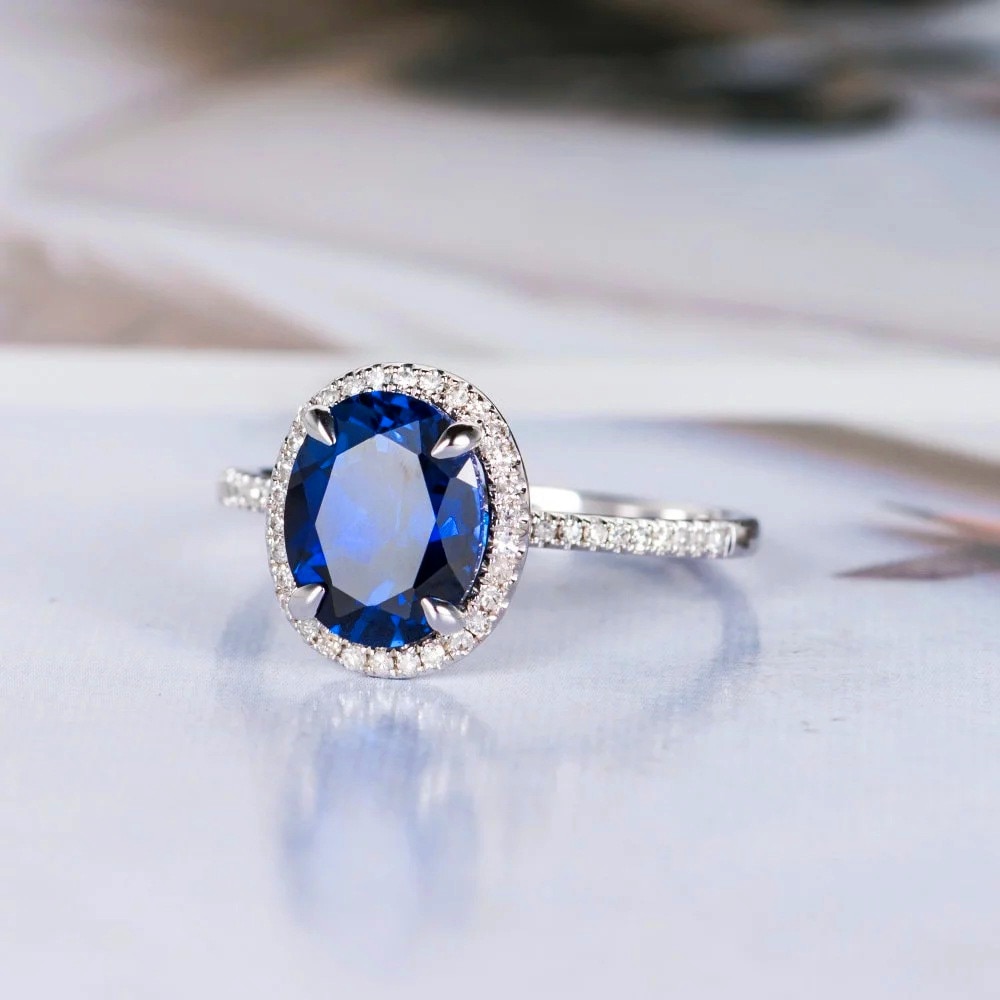 Boho Vrouwelijke Grote Blauwe Ovale Ring Mode Zilveren Kleur Vintage Trouwringen Voor Vrouwen Beloven Zircon Stone Engagement Ring