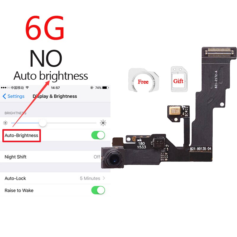 1 stuks NIEUW Front Camera Ring Houder Voor iPhone 5 5 S 5C 6 S 6 Plus Voorkant Camera lens Rechts Proximity Sensor Flex Kabel: 6G No Brightness