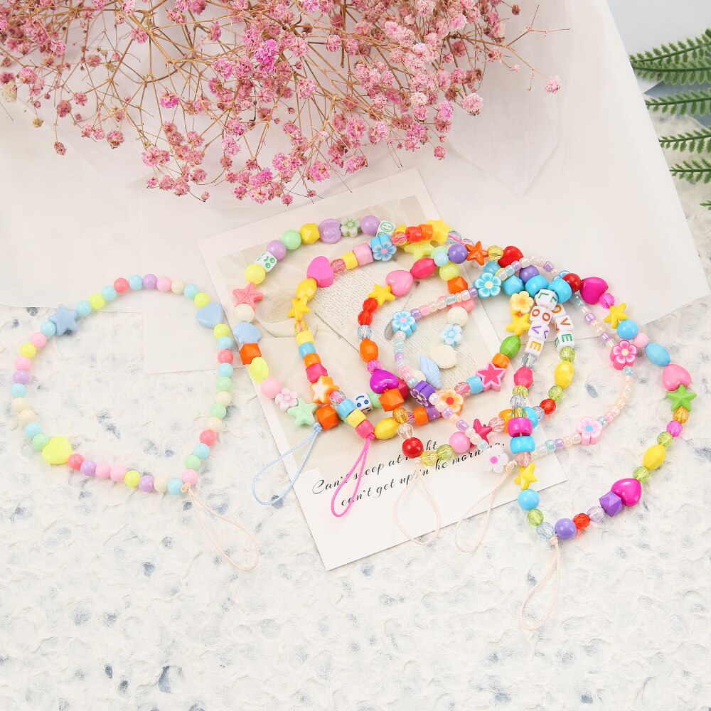 HEYUYAO Love Star Beaded Phone Chain Mobile Phone Chain Wrist Strap Accessories Color Plastic Bead Bracelet Random Color