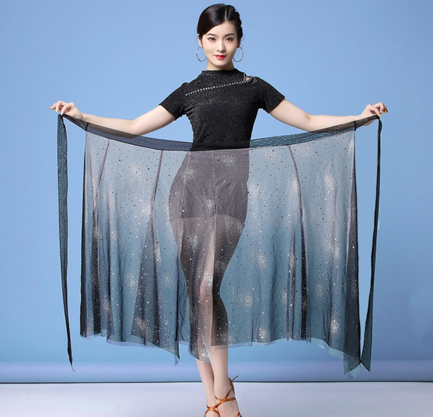 Falda de baile latino para mujer, chal sobre la cadera, lentejuelas brillantes, vestido de baile, Salsa, Samba, Ropa de baile, Color Rojo