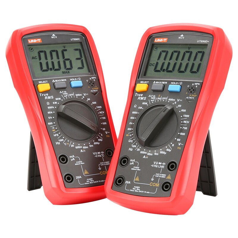 Multímetro digital uni t ut890c ut890d +, multímetro digital de capacitância de frequência ac dmm, testador de temperatura e luz de fundo
