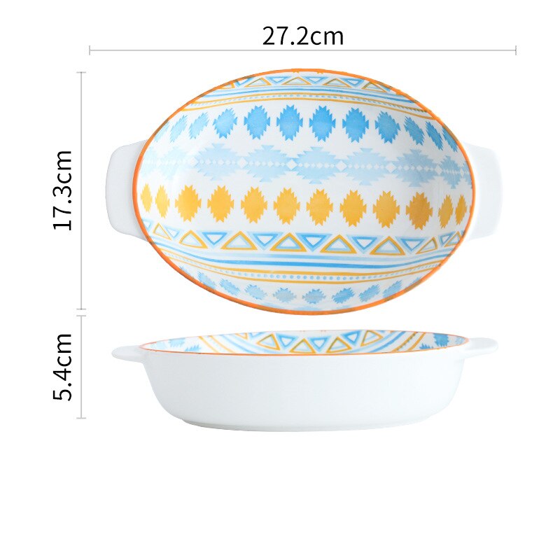 11 Inch Artistic Round Baking Bowl Binaural Cheese Risotto Plate Cutlery Baking Tray Plates for Food Christmas Plate: G