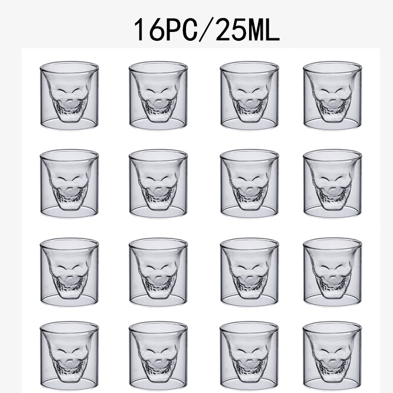2-16 stuks schedelbekers 25ml dubbele transparante glazen bier whisky wodka wijn water champagne cocktail wijnglazen koffie melk mokken: 16pc schedelbeker 25ml
