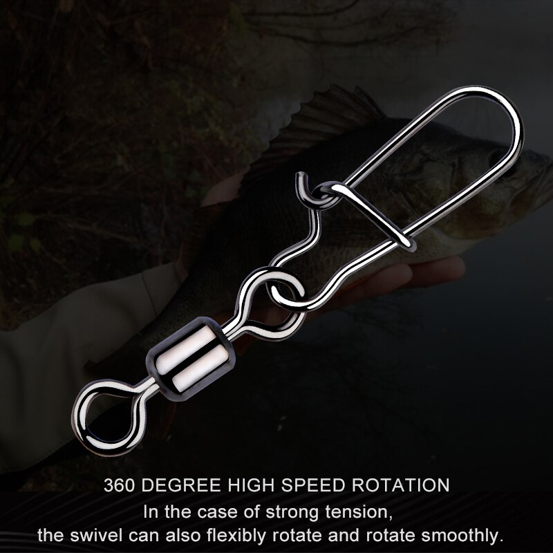 50PCS pike fishing accessories Connector Pin Bearing Rolling Swivel Stainless Steel Snap Fishhook Lure Swivels Tackle