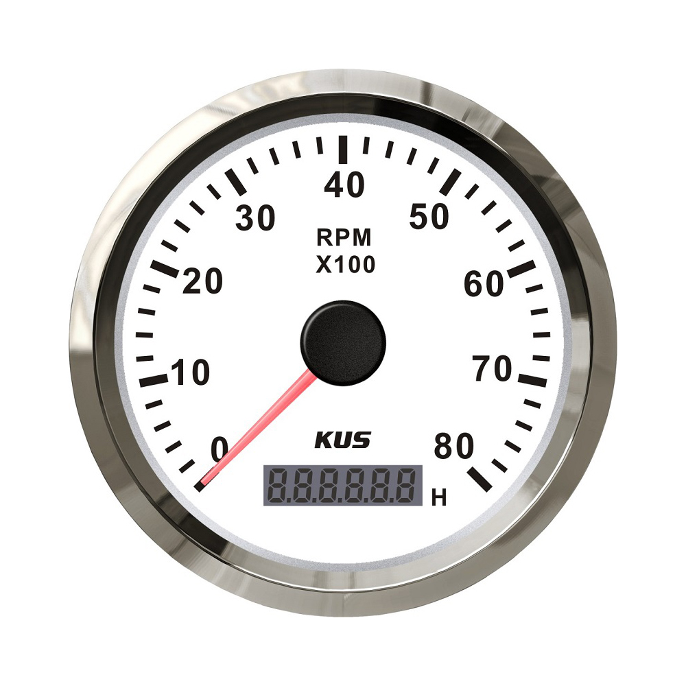 KUS Universal Tachometer RPM Gauge with Hour Meter 3000RPM 4000RPM 6000RPM 8000RPM with Red Yellow Backlight 9-32V 85mm: 8K WS