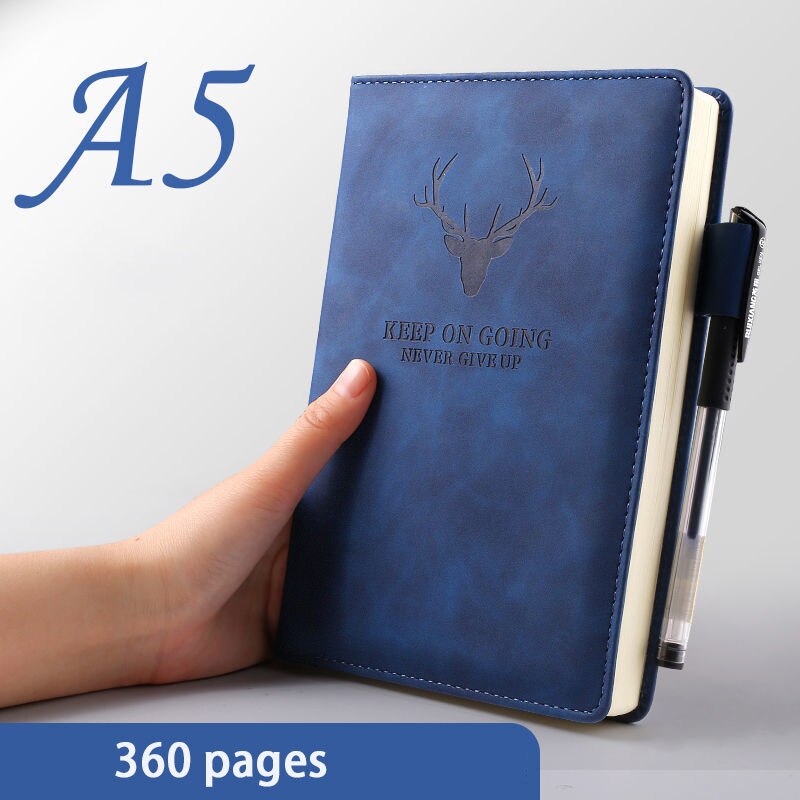 A4 Notebook Ultra-thick Thickened Notepad Business Soft Leather Work Meeting Record Book Office Diary Sketchbook Students Cute: Deep Sea Blue A5