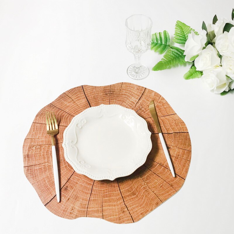 Log Placemat Wood Mat Western Placemat Stake Placemat Round Wood Grain Non-Slip Heat Insulation Moistureproof Mat