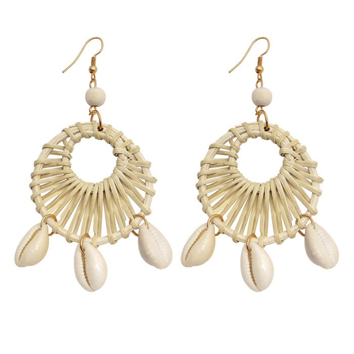 ZOSHI Handmade Earrings For Women Wooden Straw Weave Rattan Wedding Party Dangle Jewelry Shell Earrings Jewelry: EH1723