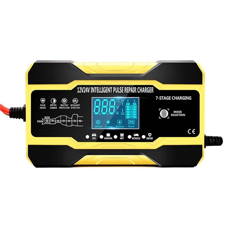 Chargeur intelligent automatique pour batterie de voiture, 12V/10a/24V/5a, avec écran LCD, pour réparation d'impulsions, pour voiture, bateau, SUV: UK Plug