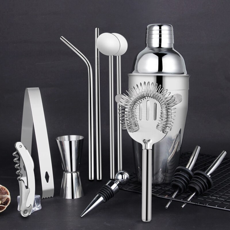 750Ml Rvs Barman Bar Boston Shaker Cocktail Mixer Martini Cocktail Shaker Wijn Cup Set Met Houten Rek Bar gereedschap