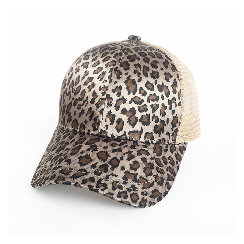 European and American animal leopard pattern rear opening ponytail hat baseball cap ladies sunshade sun hat: Khaki