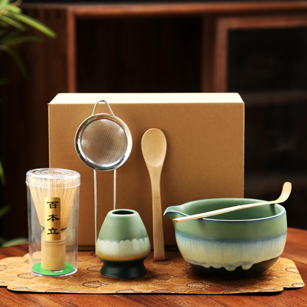 6PCS Ceramic Bamboo Japanese Matcha Tea Set Matcha Whisk Holder Reusable Matcha Whisk Set Matcha Bowl Whisk Teaspoon Tea Sets: DARK GRAY