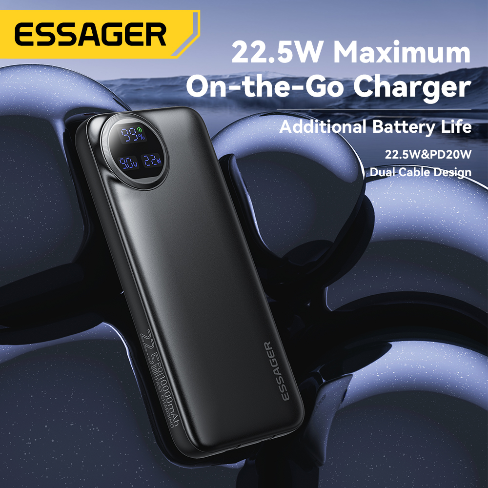 Essager 20000mAh banco de energía portátil con 2 Cables 22,5 W pantalla Digital Powerbank para iPhone 15 14 Samsung Huawei Power Bank