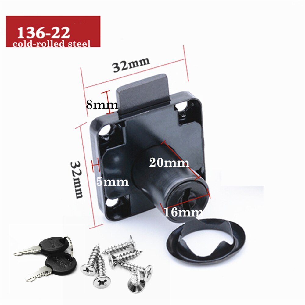 High-grade Desk Drawer Lock Wardrobe Locks Cabinet Locks Furniture Cam with 2 Keys Rolled Steel Mailbox Office Letter Box DIY: 136-22 black