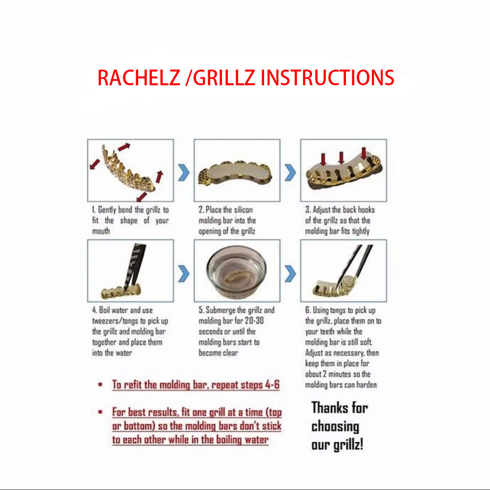 RACHELZ Hip Hop colmillos negros Diente Grillz 14K chapado en oro 6/6 tapas de dientes decoración parrillas dentales para hombres mujeres joyería de Halloween