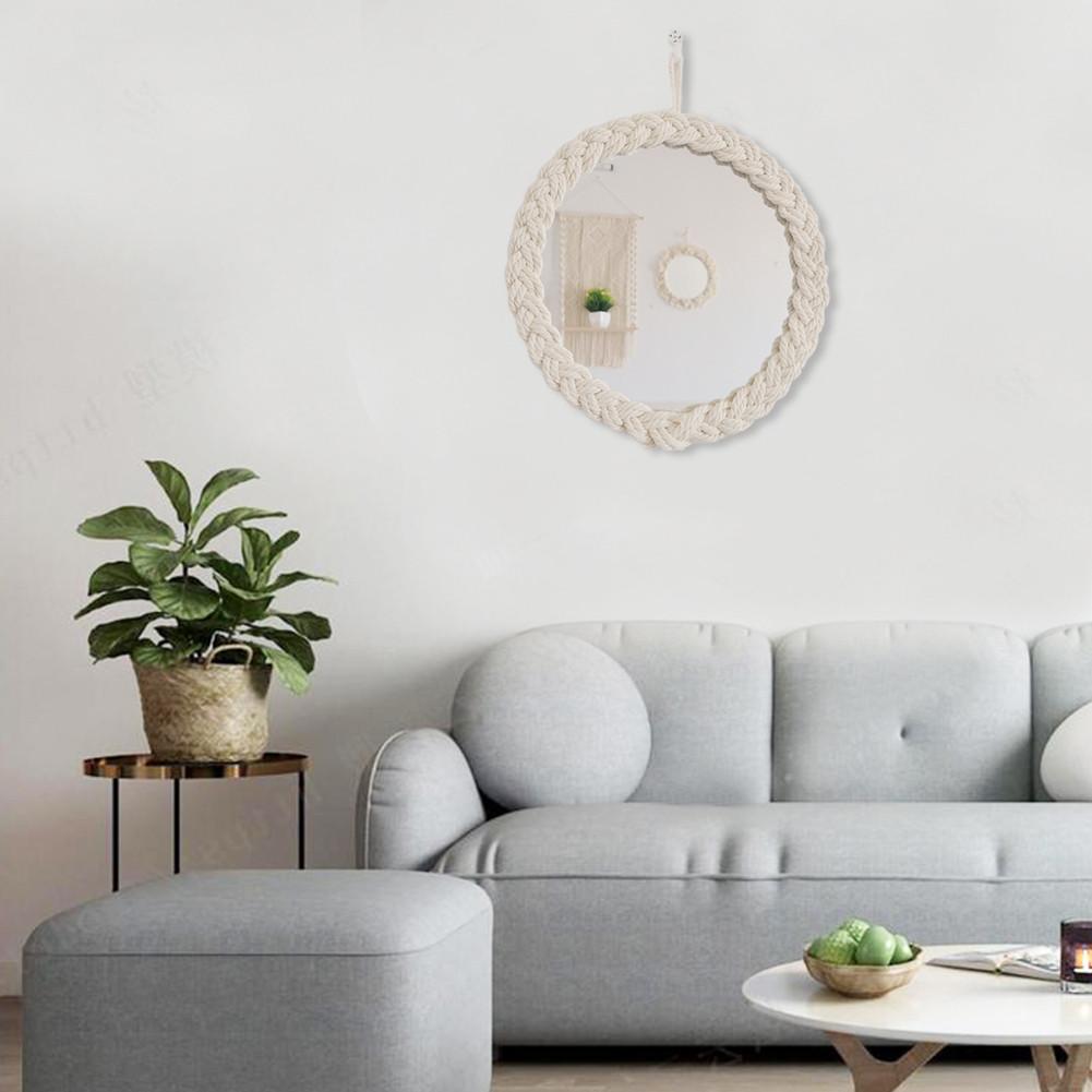 Espejo colgante de pared nórdico para maquillaje, bonito espejo trenzado de cuerda de algodón para decoración de sala de estar y dormitorio