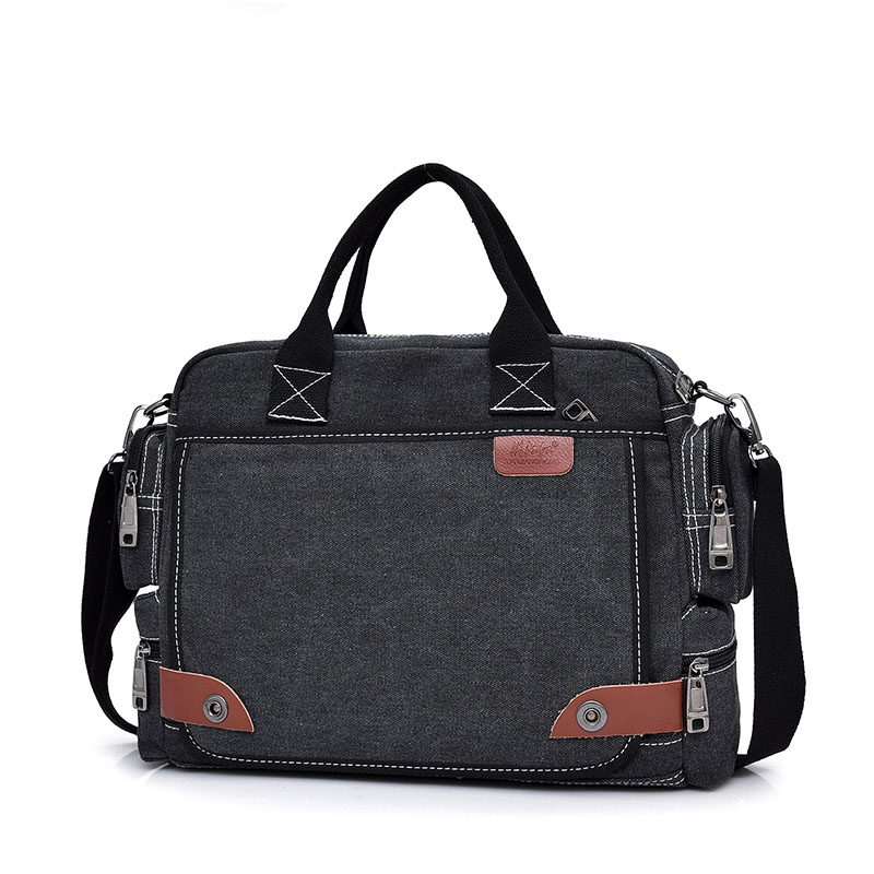 100% Katoen Canvas Handtassen Mannen Bakken Reizen Schoudertas Mannelijke Bolsa Crossbody Tassen Rits Reizen Vrije Tijd Handtas: Black