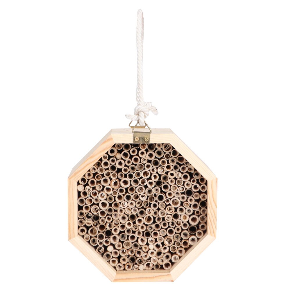 Natural Pine Candlenut Wood Bee House Bee Hive Practical for Bee Species Solitary Bees House Garden Decoration