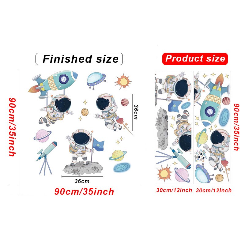 Autocollant mural d'astronaute en vinyle de dessin animé, stickers muraux amovibles pour bricolage, pour enfants garçons, chambre à coucher, pépinière, papier peint pour la maison: TBAL199