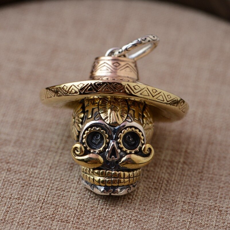 solid 925 sterling Silver Thailand skull hat pendant charm tag jewelry decoration pendant bracelet keychain DIy ect A23