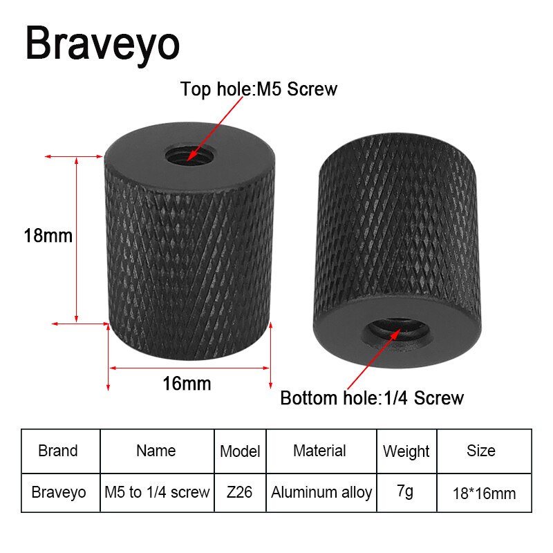 Dubbele Moer Adapter Schroef 1/4 M4 M5 M6 M8 M10 Camera Schroef Statief Balhoofd Monpod Mount Schroef Voor Dslr live Flash Bracket: Z26 1PC