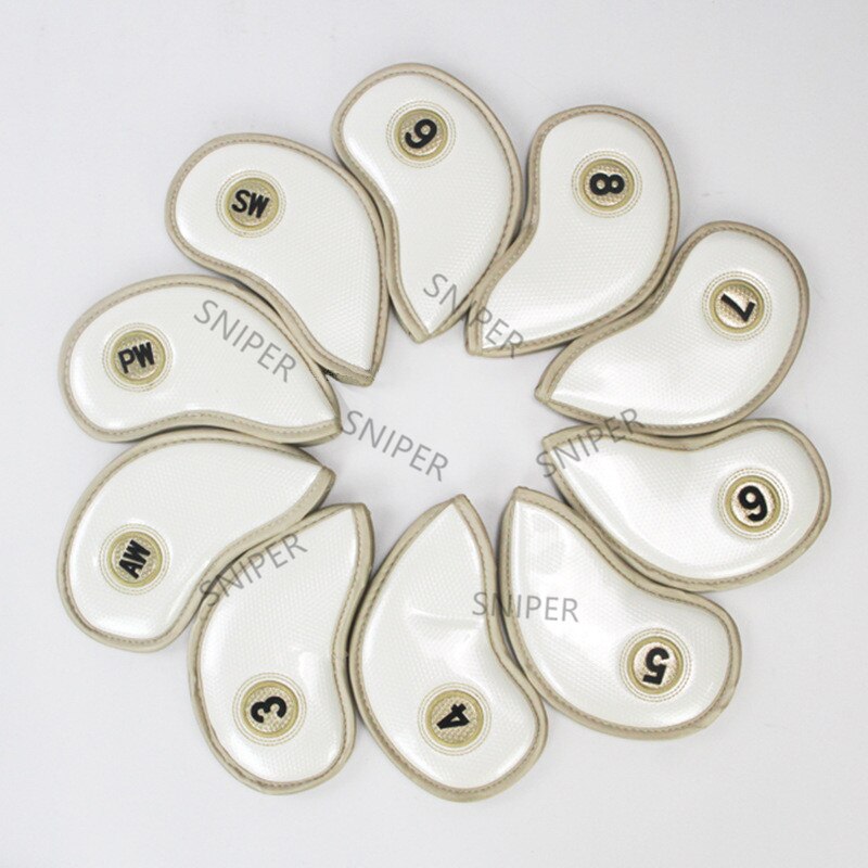 NRC Golf iron Headcovers Exquisite PU Thick PU Leather Golf Club Iron Head Covers Accessories: 10pcs cryslal white