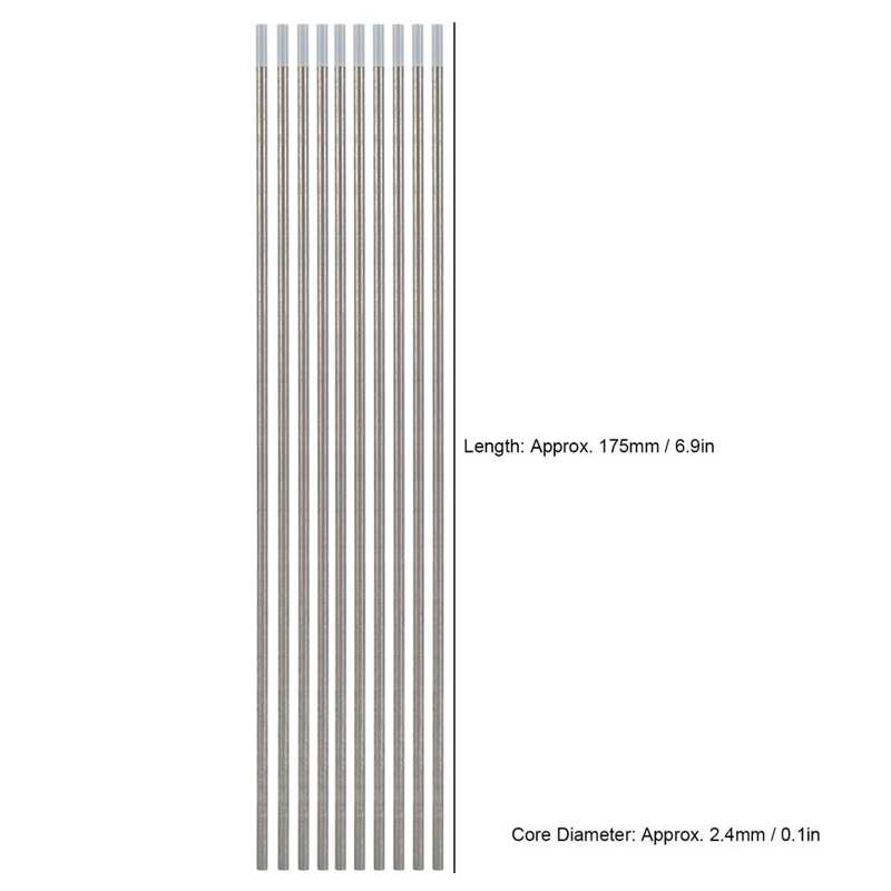 10Pcs Tungsten Electrodes Welding Electrodes WC20 2.4x175mm Cerium Tungsten Electrodes Needle TIG Rods Grey Head