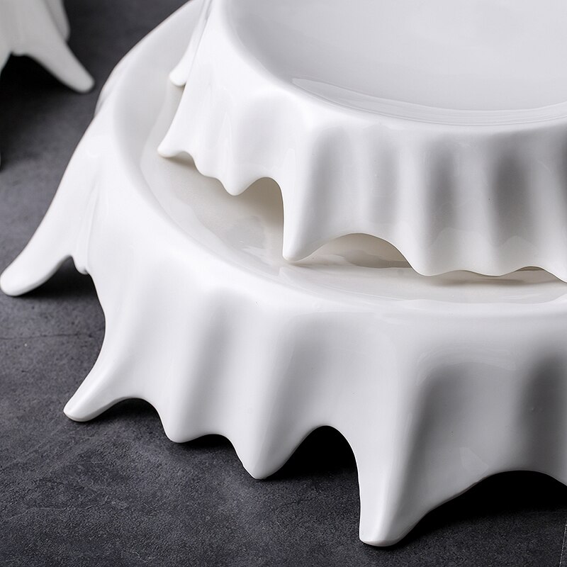 European white irregular plate Hotel dessert plate cake tray personality household dish plate flat plate
