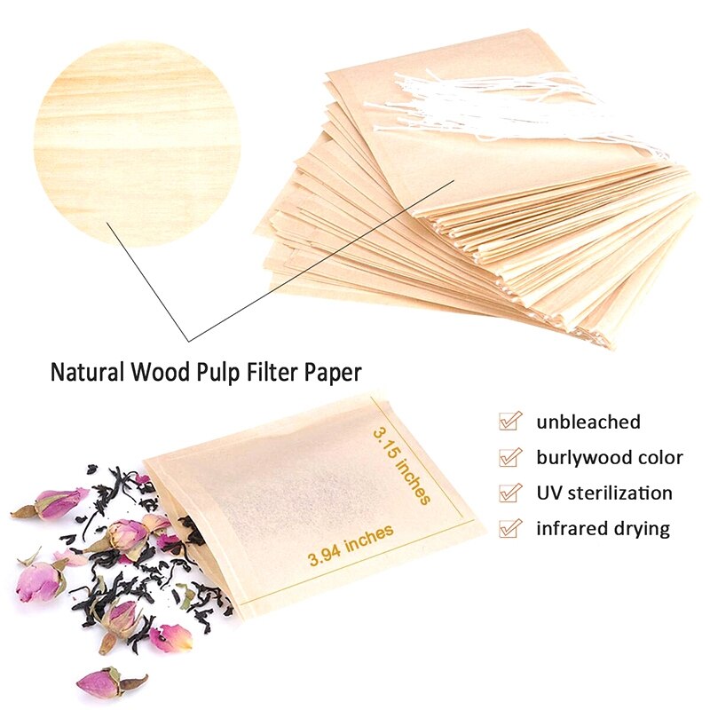 Theefilterzakje wegwerppapieren theezakje met trekkoord voor veilige en sterke penetratie van ongebleekt papier, geschikt voor losse