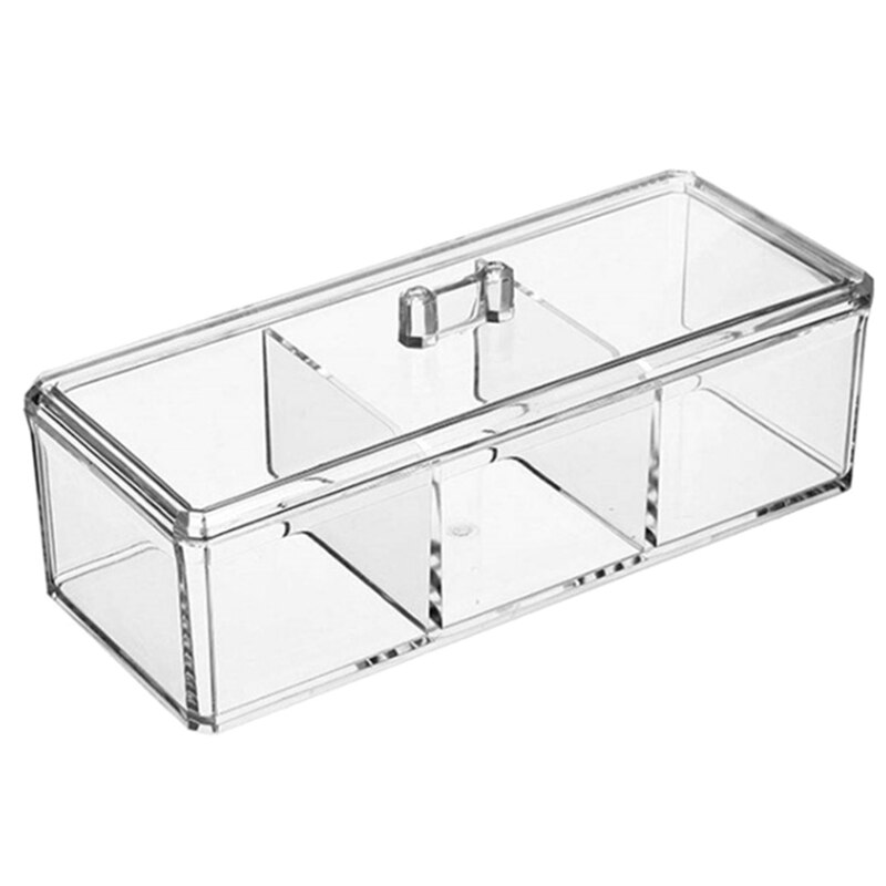 Cosmetic Jewelry Storage Three Compartment Transparent Acrylic Storage Box Expert Organizer Cotton Swab Makeup Pads Case