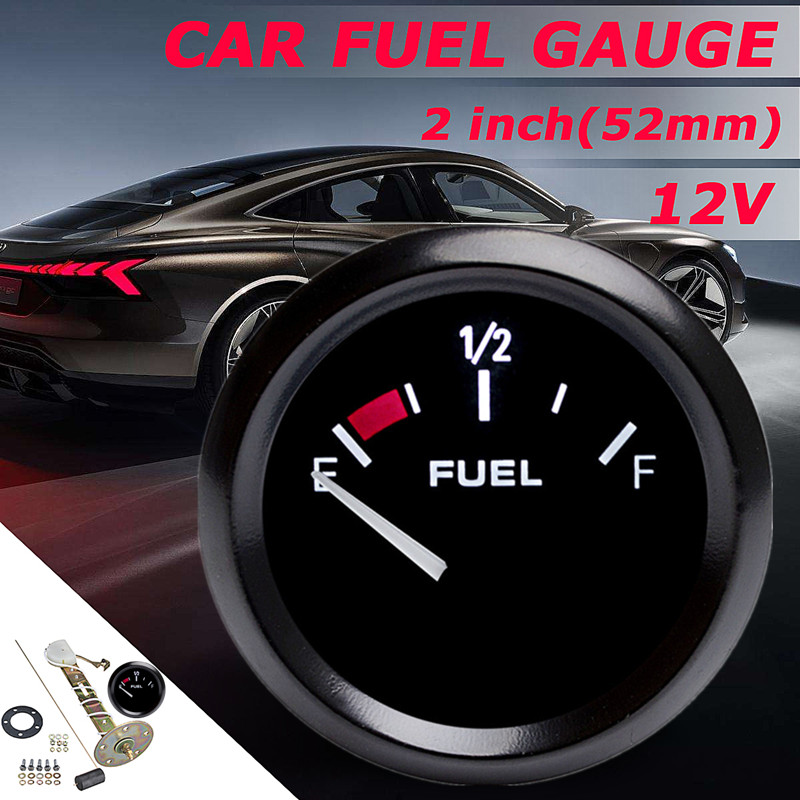 2" 52mm Fuel Float Level Gauge Car Meter With Fuel Float Sensor E-1/2-F Pointer White LED Light DC 12V Automotive Gauges