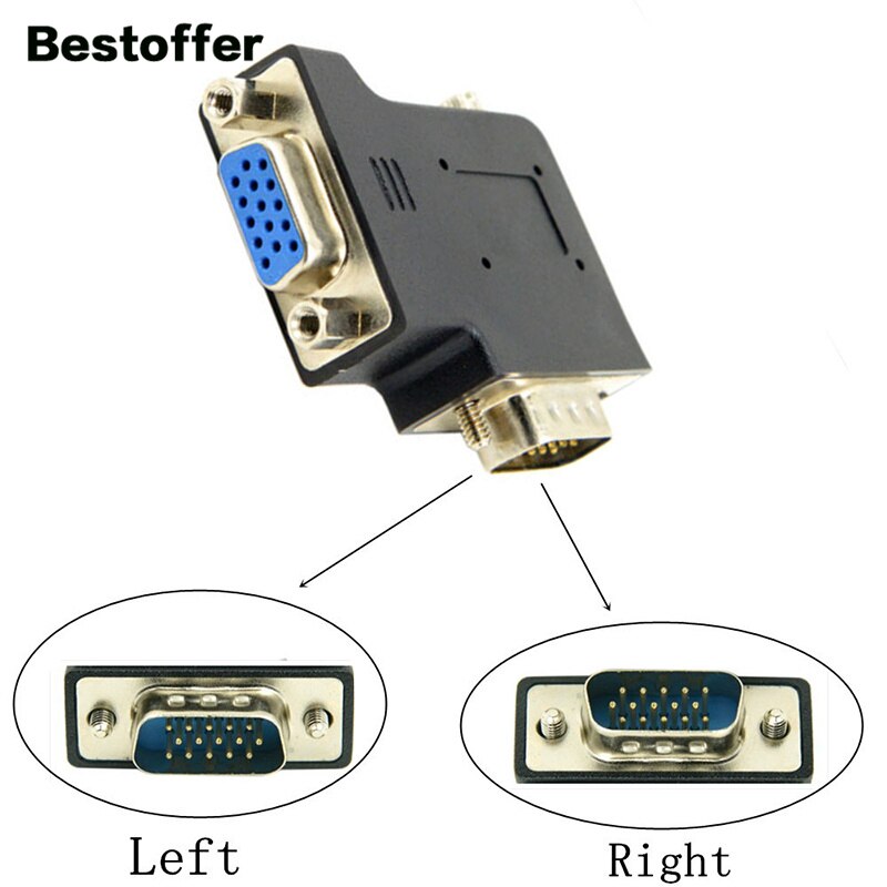 VGA 90° Side Elbow Adapter HDB15Pin Male to Female Right/Left TV Computer Projector Interface