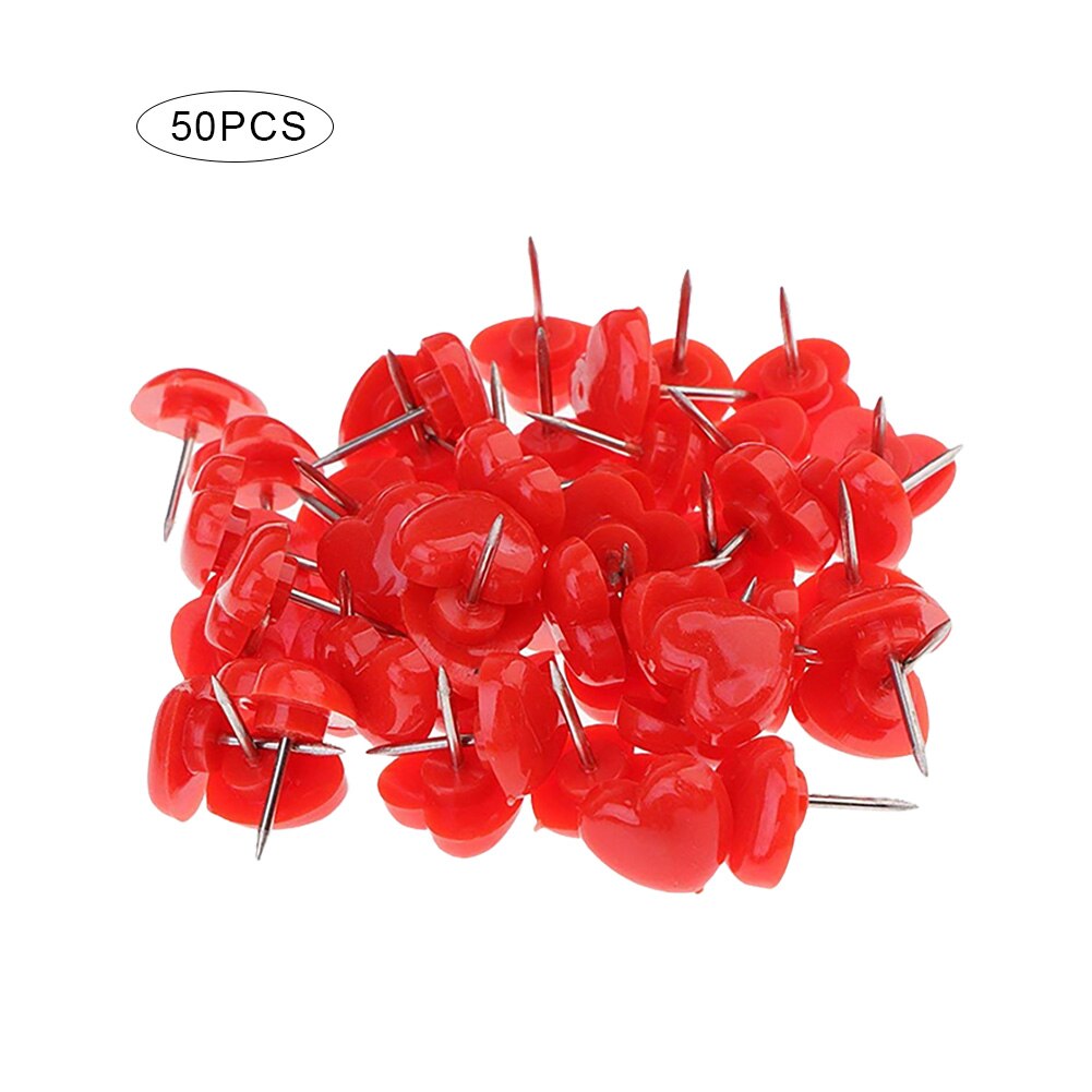 50 Stks/doos Hart Vormige Plastic Punaise Gekleurde Push Pins Diy Push Pin Decor Punaises Kantoorbenodigdheden FF01: RD