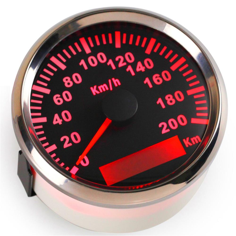 1pc auto gps-hastighedsmålere 0-200km/ timers hastighedsindikatorer, der indstiller målere 85mm ip67 vandtætte enheder med rød baggrundsbelysning og antenne