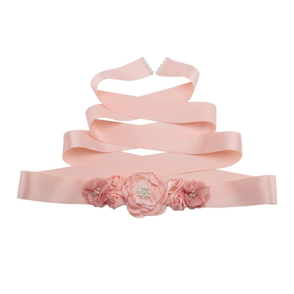 Elegante Hochzeit Kleid Gürtel Handgemachte Satin- Blume Schärpe Perlen Perlen Bund Braut Band Braut Zubehör: erröten Rosa