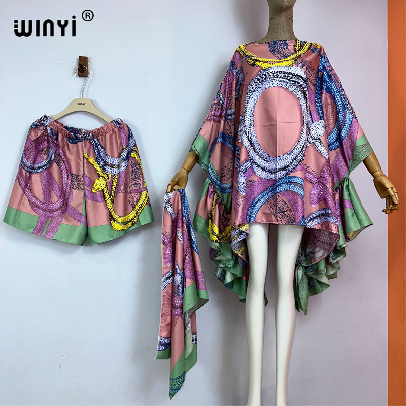 Winyi vardagskostym bohemisk strand boho tryck damshorts kostym strandöverdrag  up 3 -delat set för kvinnor: Svart