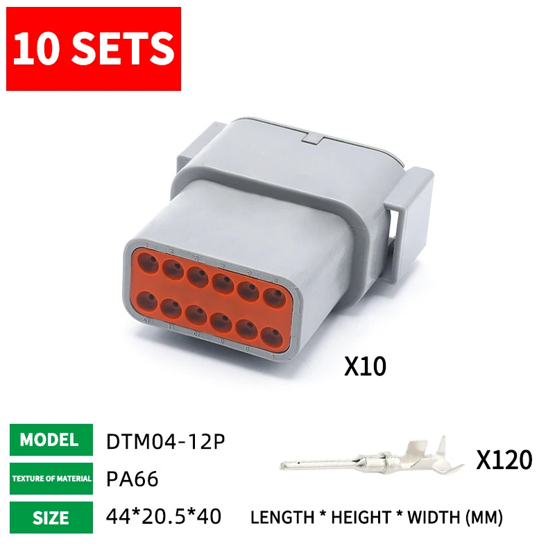 Conectores DT impermeables Deutsch DTM, terminal de cableado de cabeza macho y hembra, arnés de cableado, enchufe, DTM04-2P D, 10 juegos: Castaño