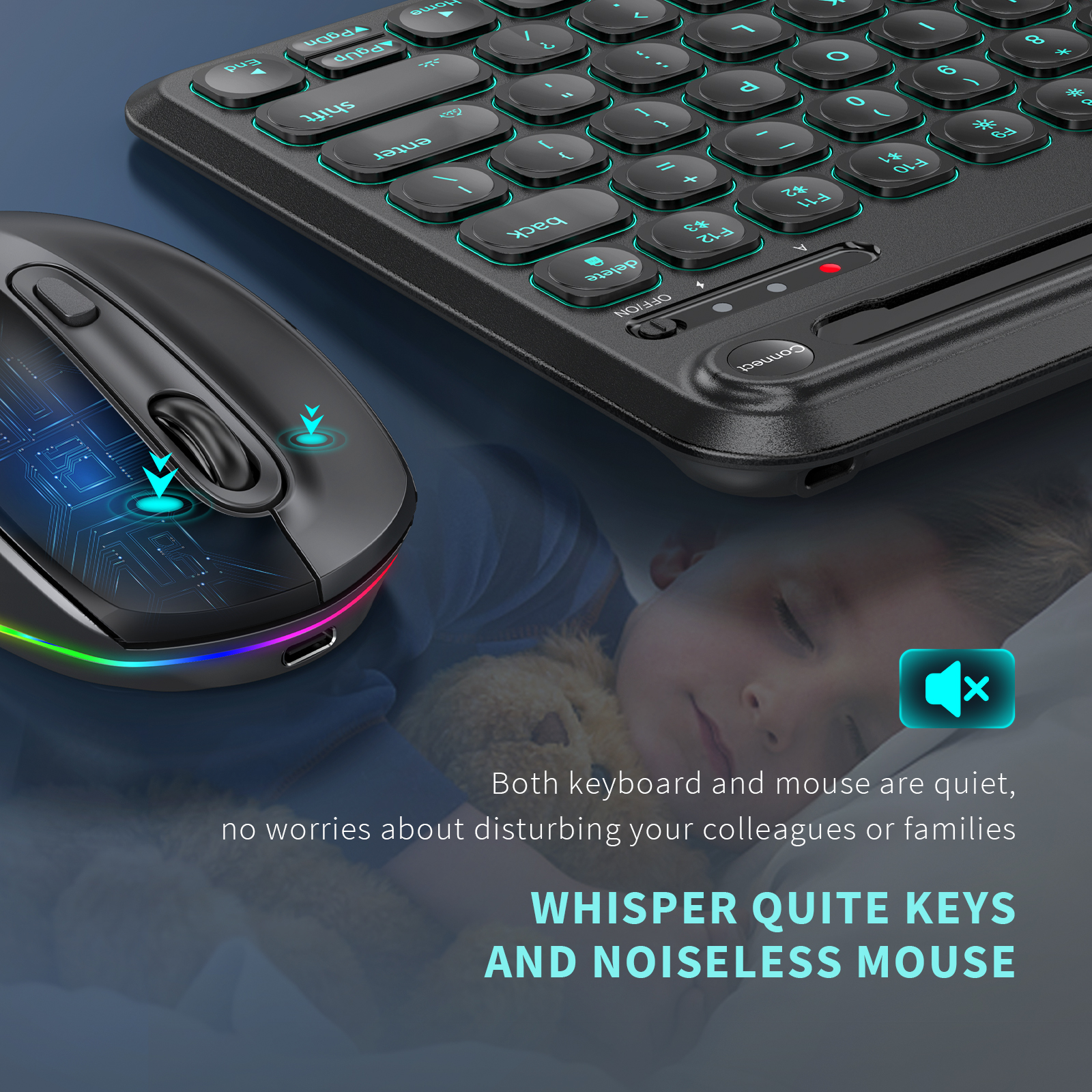 Jelly Comb Multi-Device 2.4G Bluetooth Backlit Keyboard and Mouse Comb Wireless Keyboard RGB Mouse for iOS/OS Android Windows