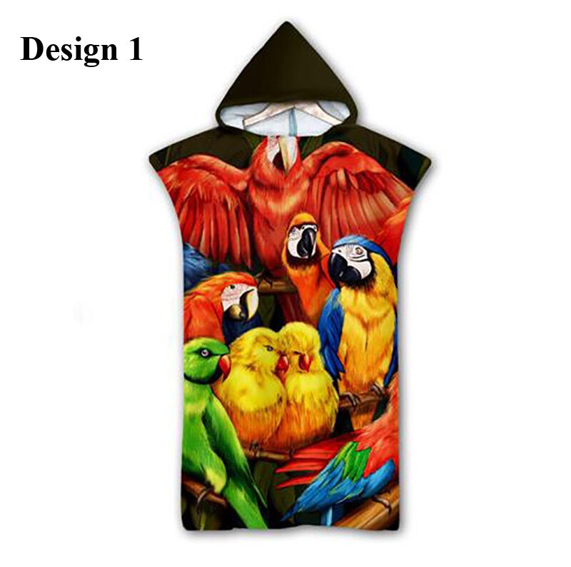 Tropische Bloem Monstera Parrot Toekan Flamingo Aloha Volwassen Kinderen Hooded Handdoek Zwembad Bad Strandlaken Poncho: Design 1
