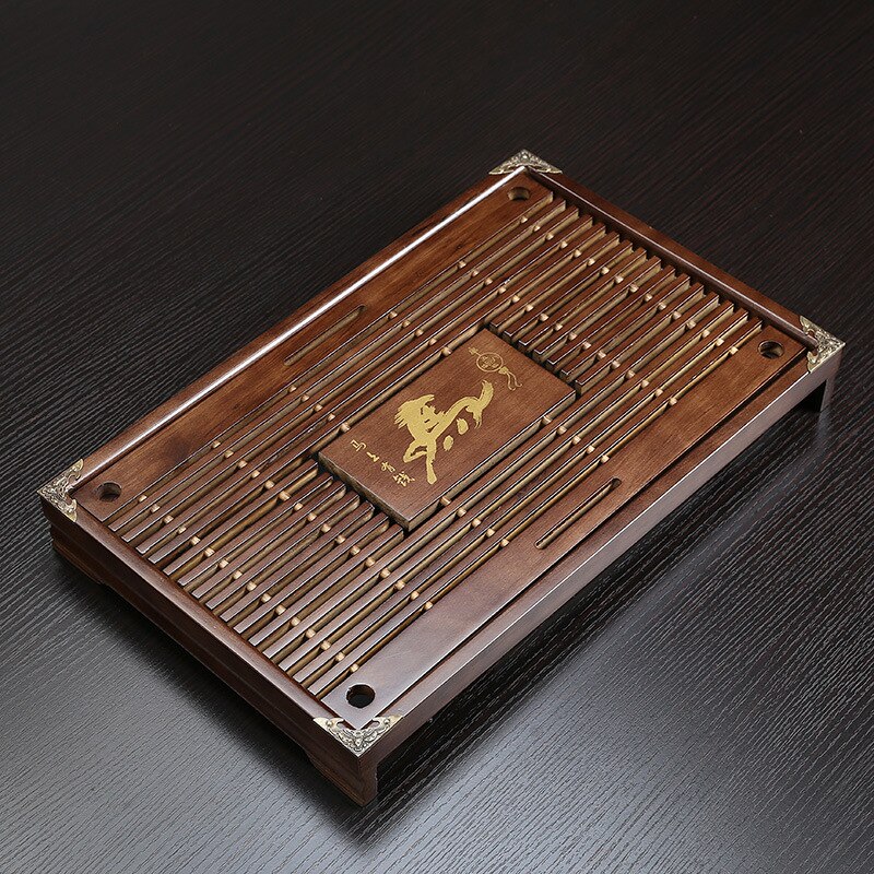 Bandeja de chá de madeira maciça conjunto de chá kungfu gaveta de drenagem de água chinesa bandeja de chá 43x27x5.5cm: Mashang youqian