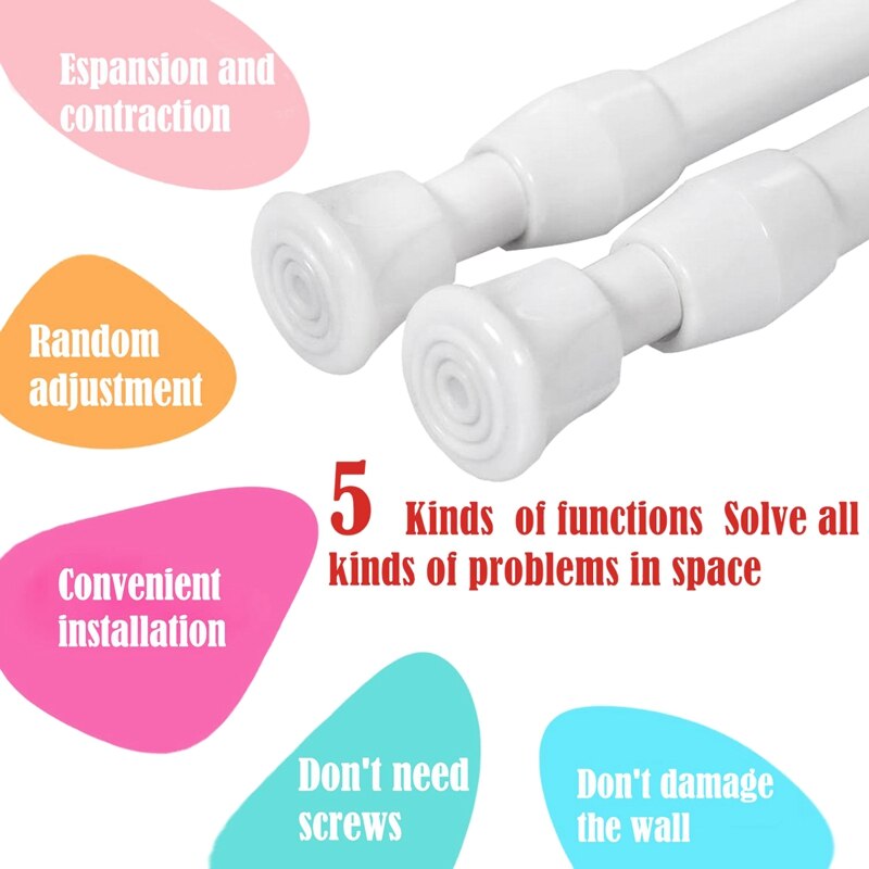 Stretching Rod 28-48 Inch Multi-Function Telescopic Rod, Curtain Spring Rod, for Kitchen Window Layer Hanging Bathroom 4PCS (Whi