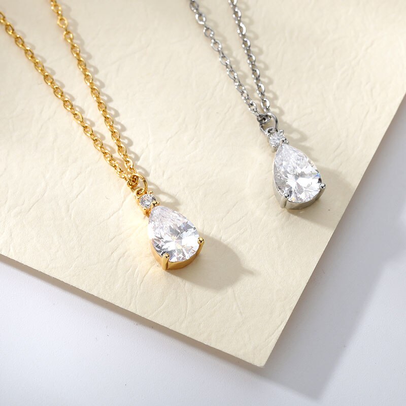 ICFTZWE kubisch Zirkon Wasser Tropfen Anhänger Halsketten Für Frauen Kristall Waterdrop Halskette Hochzeit Schmuck Zubehör