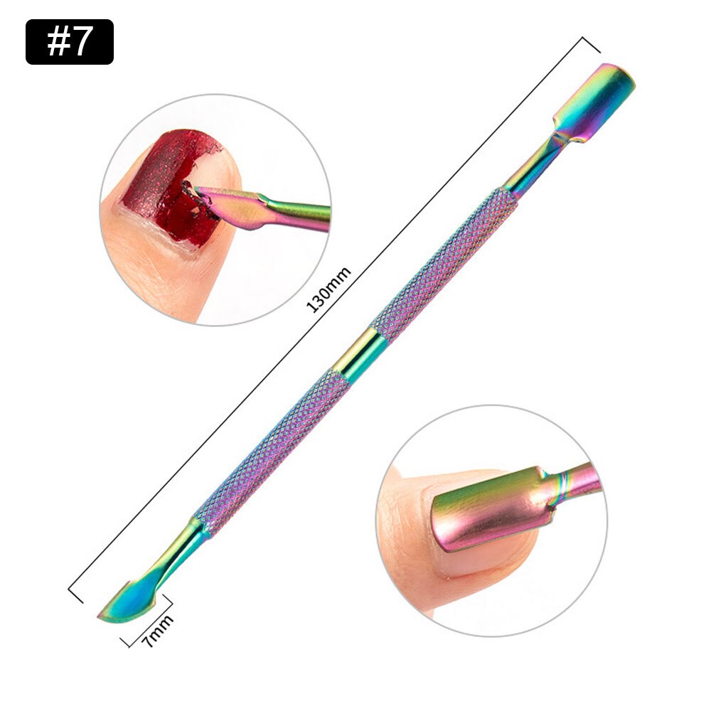 1pcs Rainbow Nail Cuticle Pushers Tweezers Nipper Clipper Scissor Dual-end Dead Skin Remover Manicure Pedicure Nail Art Tool: Pattern 7
