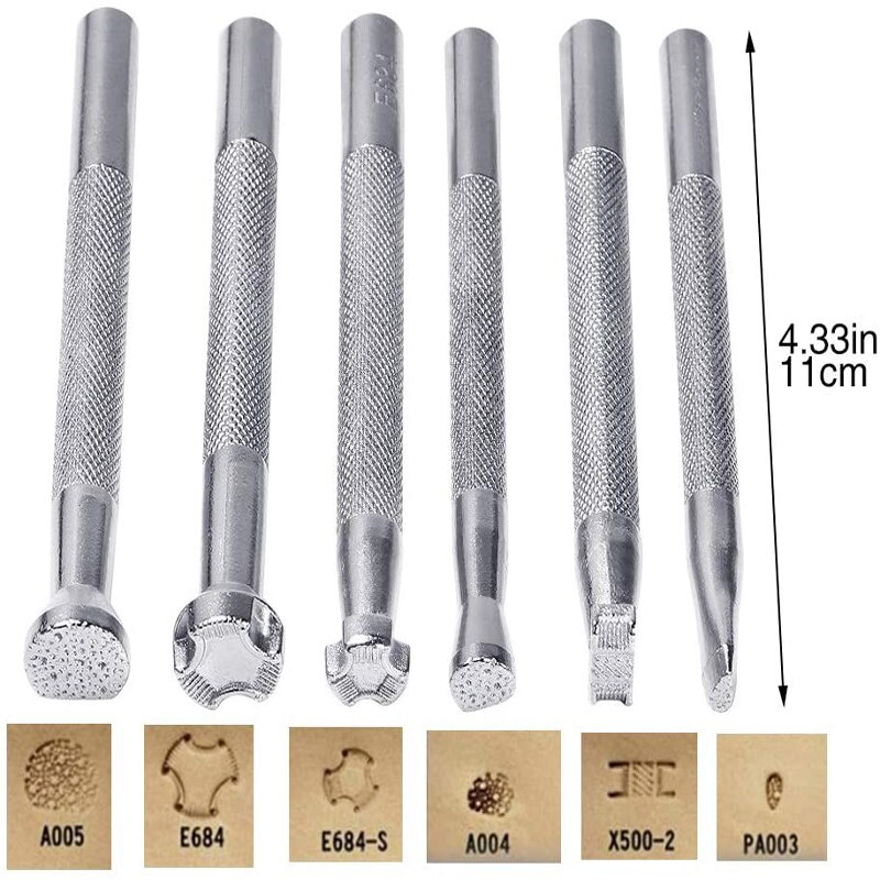 6Pcs Leather Stamping Tools Leather Working Saddle Making Stamps Set Special Shape Stamp Punch Set Leather Craft Tools